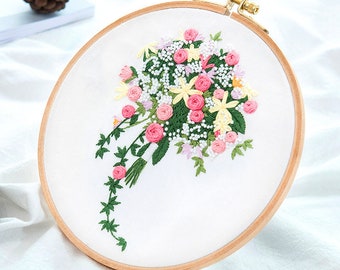 Embroidery Kit For Beginner, Modern flower hand Embroidery Kit, Needlepoint Kit, Cross Stitch Kit, DIY Craft Kit, Hand Embroidery Craft Kit