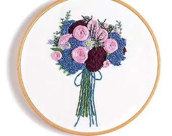 Embroidery Kit For Beginner floral | Modern Plant hand Embroidery Kit with Pattern | Full Kit with Needlepoint Hoop|Plant DIY Craft Kit