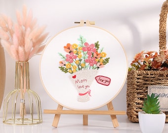 Mother's Day Embroidery Kit For Beginner floral Modern Plant hand Embroidery Kit with Pattern Full Kit with Needlepoint Hoop DIY Craft Kit