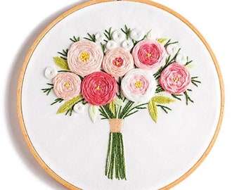 Bouquet Embroidery Kit Beginner, Modern floral Embroidery Kit, Needlepoint Kit, Cross Stitch Kit,Craft Kit, Hand Embroidery, embroidery set