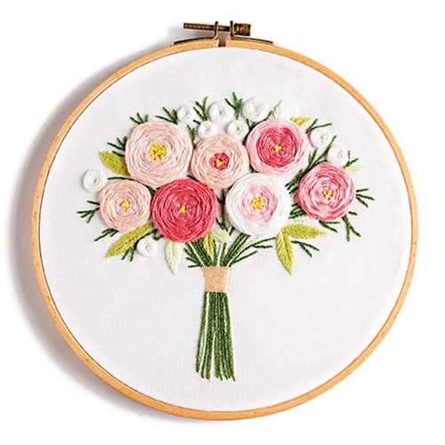 Kit de bordado de ramo para principiantes, kit de bordado floral moderno, kit de tapicería, kit de punto de cruz, kit de manualidades, bordado a mano, conjunto de bordado