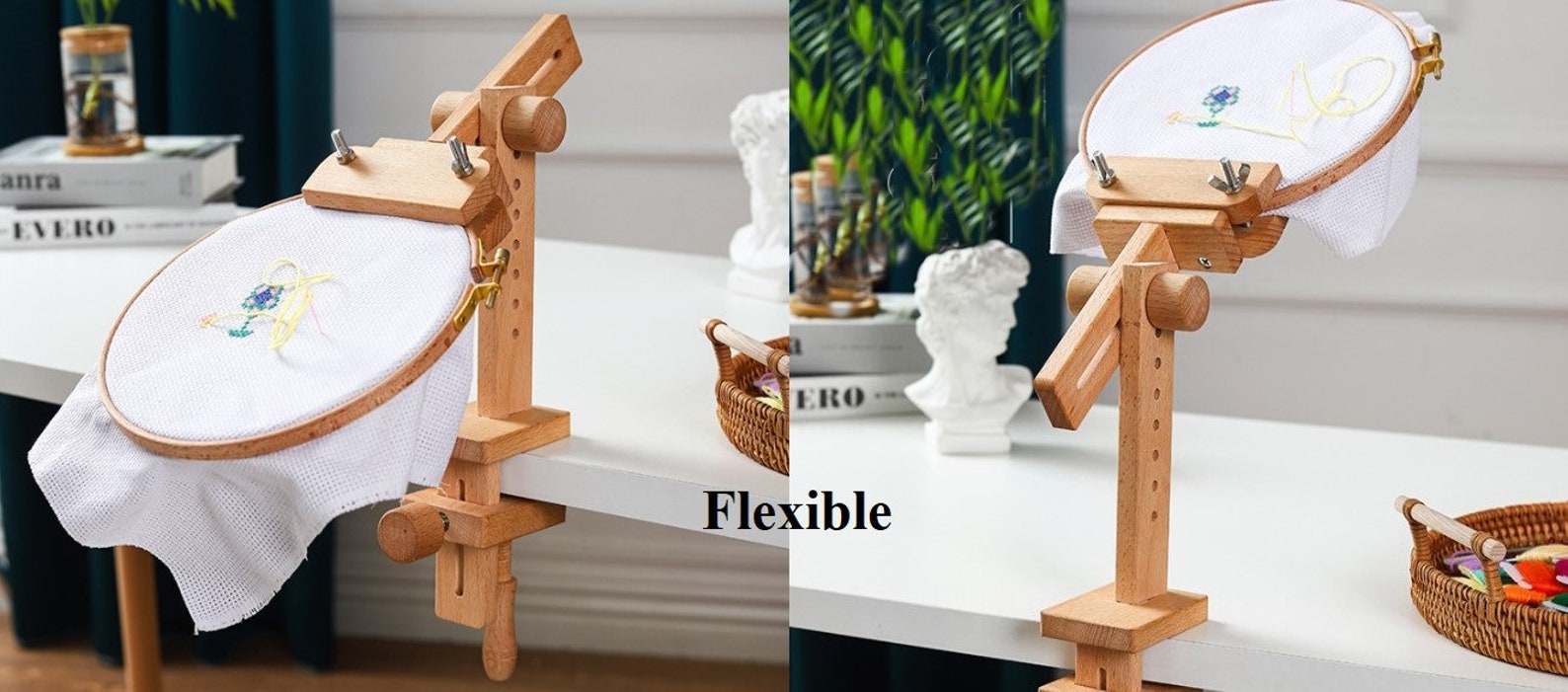 Embroidery Hoop Stand Two Ways Adjustable Wooden Cross Stitch ...