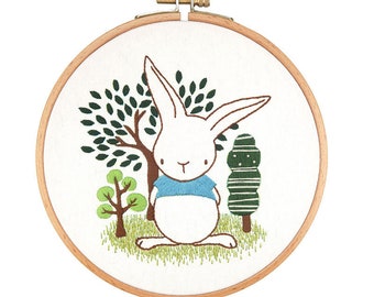 Bunny Embroidery Kit beginner, DIY Embroidery kit, Beginner embroidery kit set cross stitch, Hand Embroidery, Needlepoint kits DIY Craft Kit