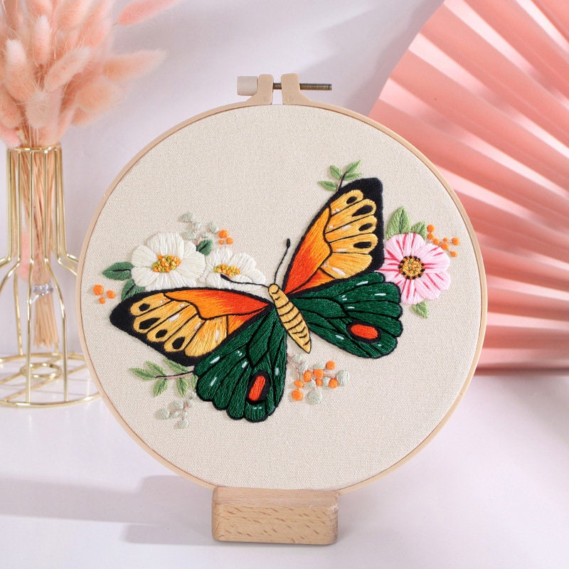 Beginners Butterfly Flower Embroidery Kit Chinese Stamped Cross