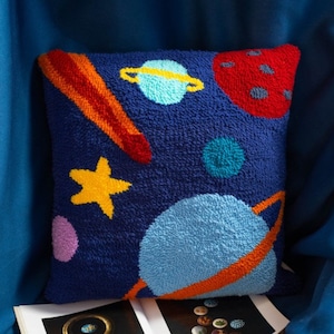 Pillow Cover Punch Needle Kit Punch Needle for Beginner Yarn Included, Punch Needle Kit with Pattern Starter Pack, Galaxy pillow case