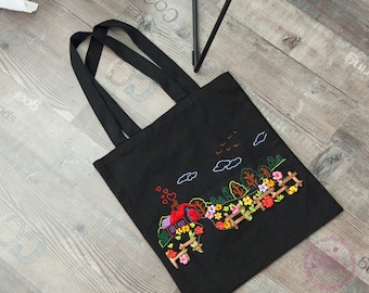 Kit de bordado Bolsa de mano de lona para principiantes, Kit de bordado a mano de plantas florales modernas, Bolsa de bordado DIY, Punto de aguja, Kits Conjunto de bordado DIY