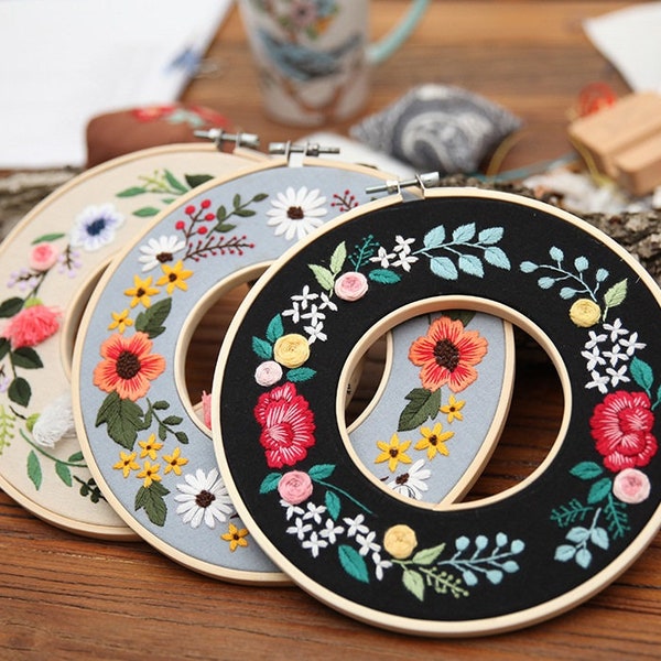 Kit de bordado DIY para principiantes, kit de bordado de doble bastidor, kit de bordado para principiantes, punto de cruz, bordado a mano, bordado con aguja, kit de manualidades DIY