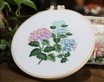 Hydrangeas Embroidery Kit beginner floral, Handmade Embroidery- Floral Embroidery- cherry blossom embroidery kit