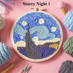 Beginner Punch Needle Kit, Adjustable Punch Needle, Yarn Included, Punch Needle Kit with Pattern Starter Pack, Starry Night image 2