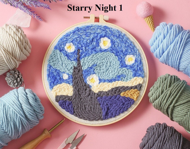 Beginner Punch Needle Kit, Adjustable Punch Needle, Yarn Included, Punch Needle Kit with Pattern Starter Pack, Starry Night image 2