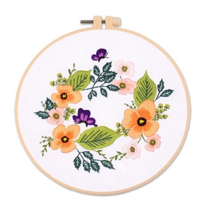 butterfly Embroidery Kit beginner, Beginner Embroidery kit, Flower Wreath embroidery kit cross stitch, Hand Embroidery Kit, Needlepoint