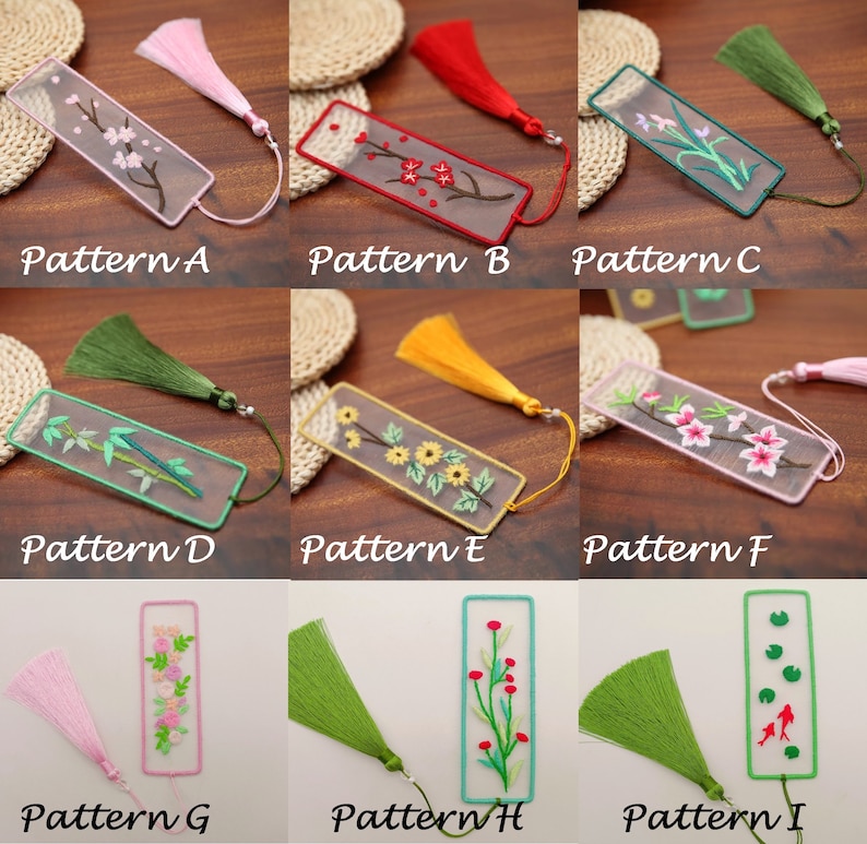 Transparent Bookmark Embroidery Kit For Beginner, hand Embroidery Kit, Modern Flowers Embroidery Full Kit, needlepoint kit, DIY Craft Kit image 2