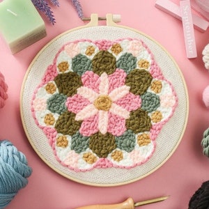 Punch Needle kit for beginner, Beginner Punch Needle Kit with Adjustable Punch Needle, Oxford Punch Needle Kit with printed pattern & Yarn