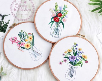 Borduurpakket beginners bloemen, doe-het-zelf borduurset, volledige borduurset, modern handborduurwerk, doe-het-zelfpakket, handborduurwerk, doe-het-zelf