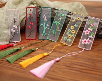 Transparentes Lesezeichen Stickpackung für Anfänger, Handstickerei Stickpackung, moderne Blumen Stickerei Full Kit, Nadelspitzen Stickpackung, DIY Craft Kit