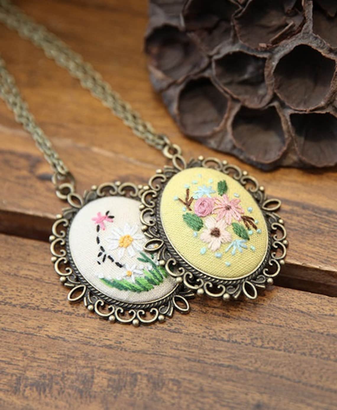 DIY Embroidery Kit beginner Embroidery Necklace kit Modern Etsy