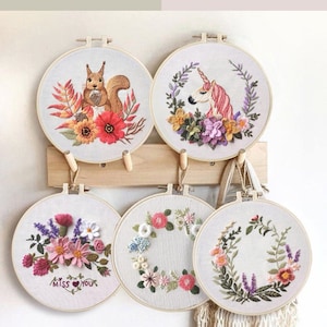 Embroidery Kit Beginner, Full Kit with Hoop, Unicorn Squirrel Hand embroidery,Crewel embroidery, DIY Craft Kit Needlepoint Hoop Wall Art Kit image 3