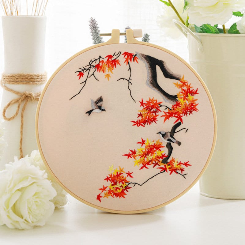 Full Kit with Needlepoint HoopPlant DIY Craft Kit Bird Embroidery Kit