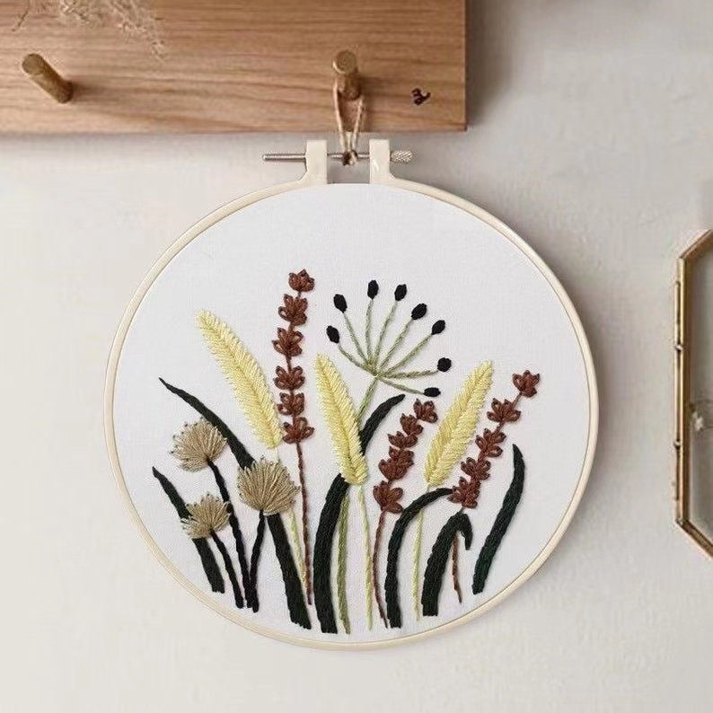 Easy Embroidery Kit Beginner, Modern floral Plant hand Embroidery Kit, Needlepoint Kit, DIY Craft Kit, Crewel embroidery, DIY embroidery set Pattern 4