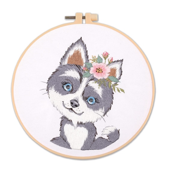 Puppies embroidery kit for beginners - customizable