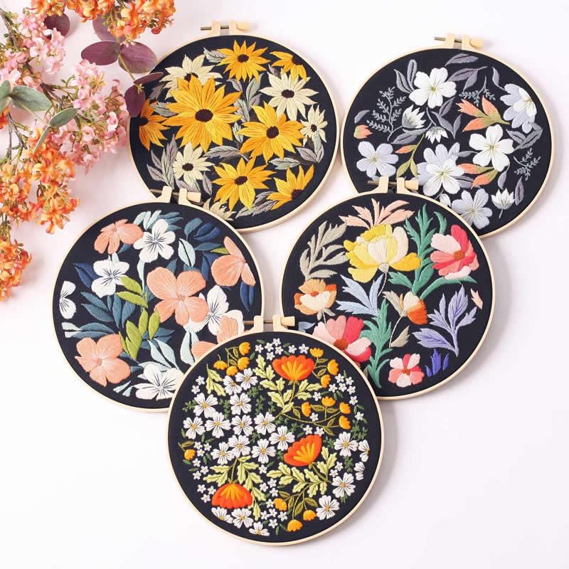 Beginner Embroidery Kit with Hoop or Fabric, Modern Floral Hand Embroidery, DIY Needlepoint Kit for Adults, Gift for Craft Lovers