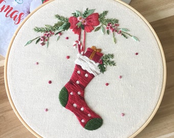 Christmas Embroidery kit, Christmas sock embroidery, Christmas bell, snow man, Christmas Decoration wreath, Christmas wall art hanging hoop