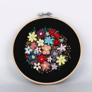 Embroidery Kit For Beginner floral | Beginner Embroidery Kit, cross stitch| Flowers Embroidery Full Kit with Needlepoint Hoop| DIY Craft Kit