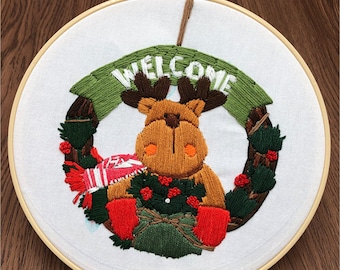 Christmas tree Embroidery kit, Santa embroidery, Christmas ornament DIY Craft kits, Christmas gift, Christmas Decoration wall art hanging