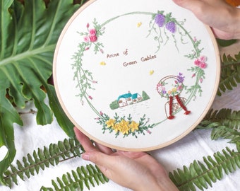 Anne of Green Gables Embroidery Beginner Kit/Full Kit/ Anne Shirley Embroidery Kit beginner,DIY Craft Kit Cushion case,floral embroidery kit