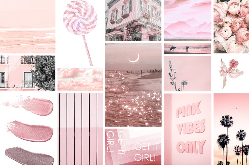 Wall Collage Kit 90 Pics Light Pastel Pink Vibes Aesthetic VSCO, 30, 60, or 90 Photo Prints Mailed to You, Tezza Blush Style Kit Room Decor image 7