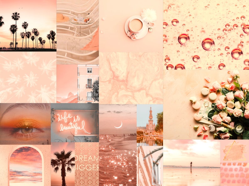 Wall Collage Kit Photos 100 Peach Beach Aesthetic VSCO Decor, 30 60 or 100 Summer Boujee Travel Wanderlust Photo Prints Tezza Wall Decor image 3