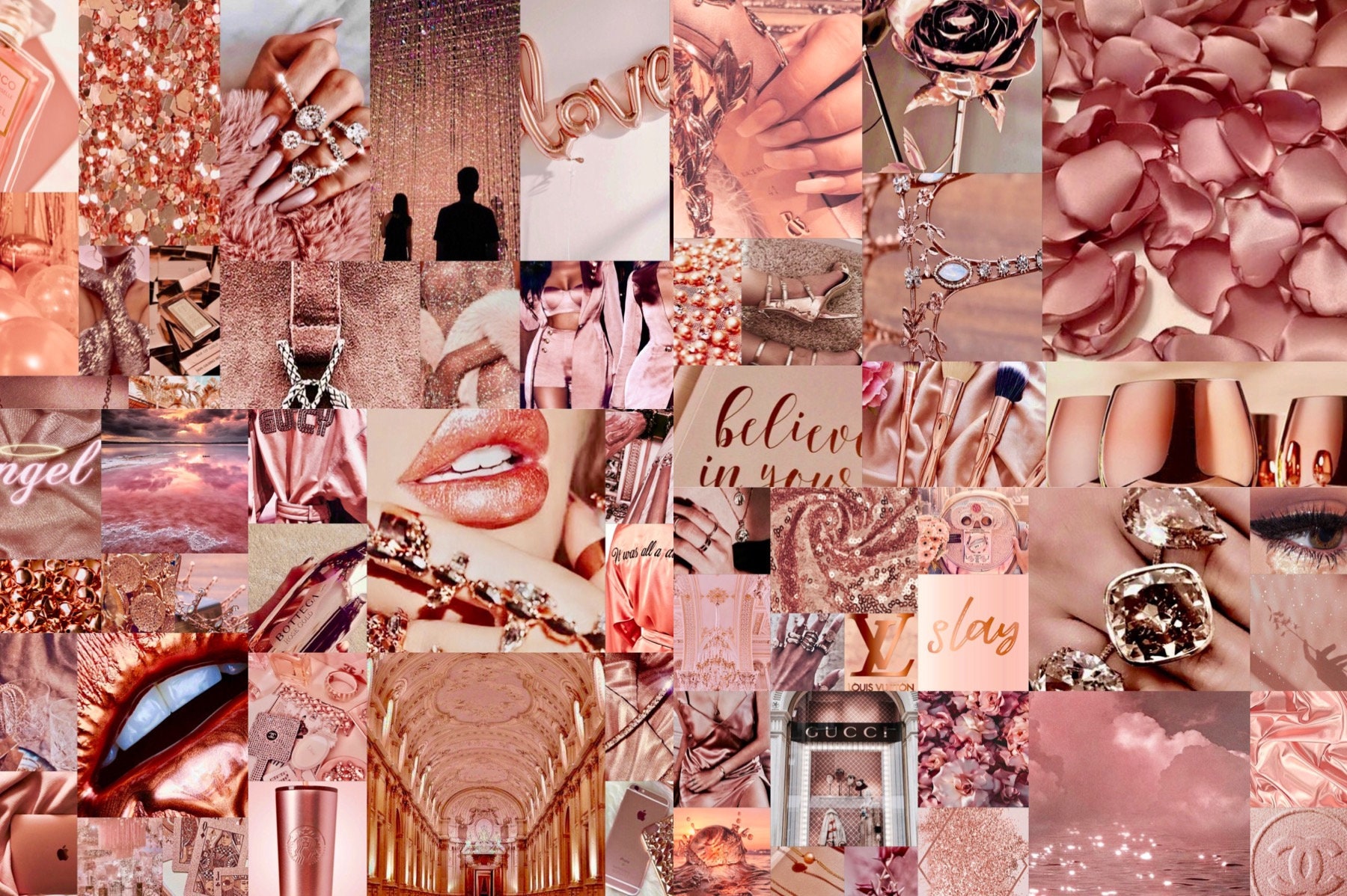 90 Wall Collage Kit Photos Boujee Rose Gold Tones Aesthetic VSCO Decor