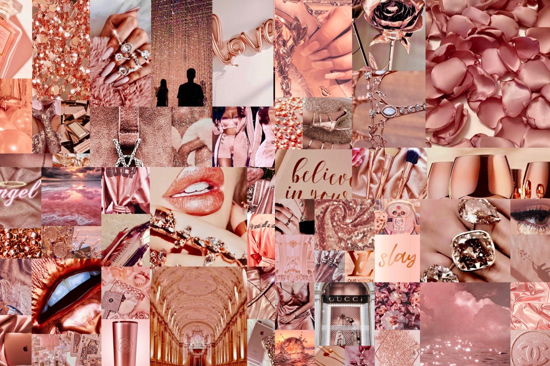 90 Wall Collage Kit Photos Boujee Rose Gold Tones Aesthetic 