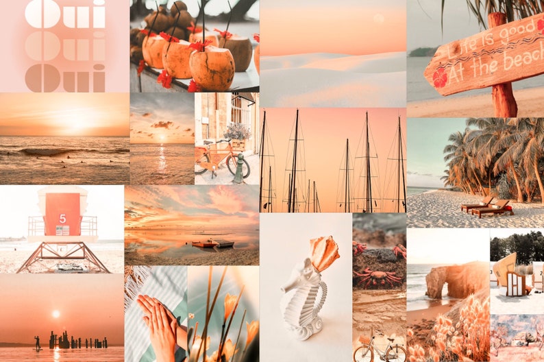 Wall Collage Kit Photos 100 Peach Beach Aesthetic VSCO Decor, 30 60 or 100 Summer Boujee Travel Wanderlust Photo Prints Tezza Wall Decor image 5