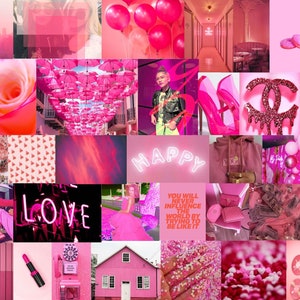 Wall Collage Kit 90 Hot Deep Pink Aesthetic VSCO Wall Decor Collage Kit ...
