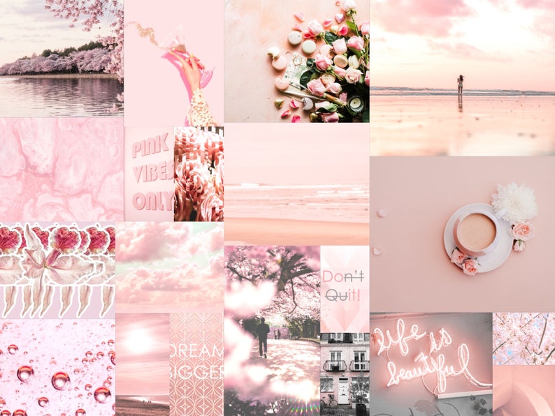 Wall Collage Kit 90 Pics Light Pastel Pink Vibes Aesthetic VSCO, 30, 60, or 90 Photo Prints Mailed to You, Tezza Blush Style Kit Room Decor image 3