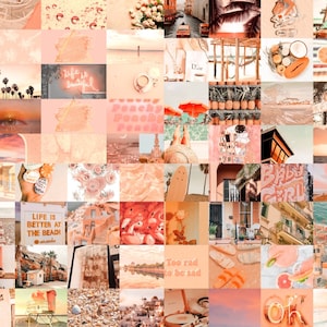 Wall Collage Kit Photos 100 Peach Beach Aesthetic VSCO Decor, 30 60 or 100 Summer Boujee Travel Wanderlust Photo Prints Tezza Wall Decor image 1