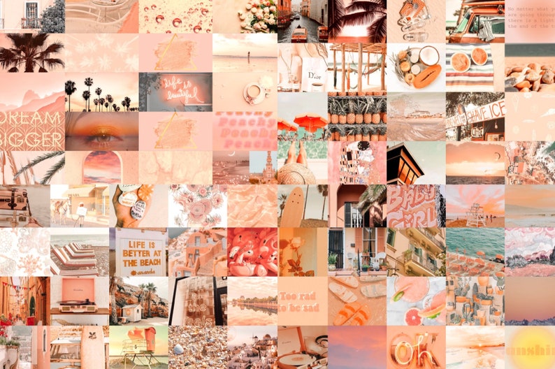 Wall Collage Kit Photos 100 Peach Beach Aesthetic VSCO Decor, 30 60 or 100 Summer Boujee Travel Wanderlust Photo Prints Tezza Wall Decor image 1