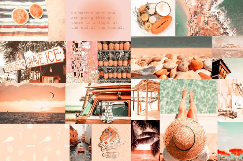 Wall Collage Kit Photos 100 Peach Beach Aesthetic VSCO Decor, 30 60 or 100 Summer Boujee Travel Wanderlust Photo Prints Tezza Wall Decor image 6