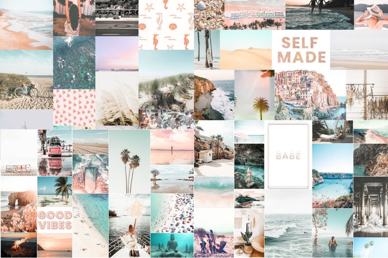 90 Collage Kit Photos Boho Beach Vibes Aesthetic VSCO Wall Decor, 30 60 or 90 Vacation Photo Prints Mailed to You Tezza Wall Kit Room Decor image 1