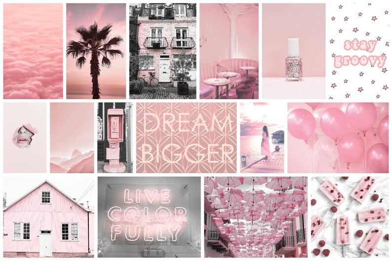 Wall Collage Kit 90 Pics Light Pastel Pink Vibes Aesthetic VSCO, 30, 60, or 90 Photo Prints Mailed to You, Tezza Blush Style Kit Room Decor image 6