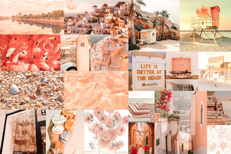 Wall Collage Kit Photos 100 Peach Beach Aesthetic VSCO Decor, 30 60 or 100 Summer Boujee Travel Wanderlust Photo Prints Tezza Wall Decor image 7