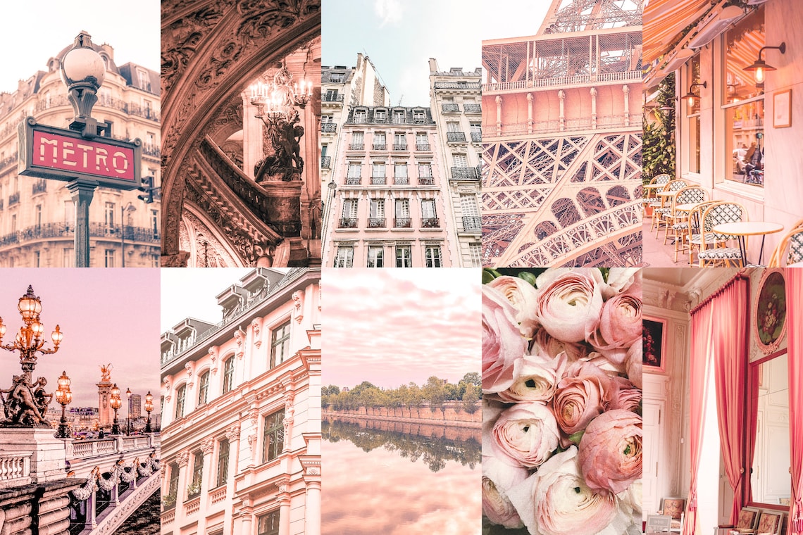 90 Wall Collage Kit Photos French Paris Pastel Pinks Aesthetic - Etsy