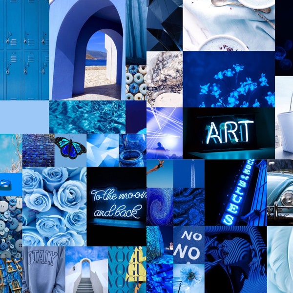 90 Blue Wall Collage Kit Aesthetic Blues VSCO Decor, Tezza Wall Kit College Dorm Room Decor, 30, 60 or 90 Prints Mailed to You