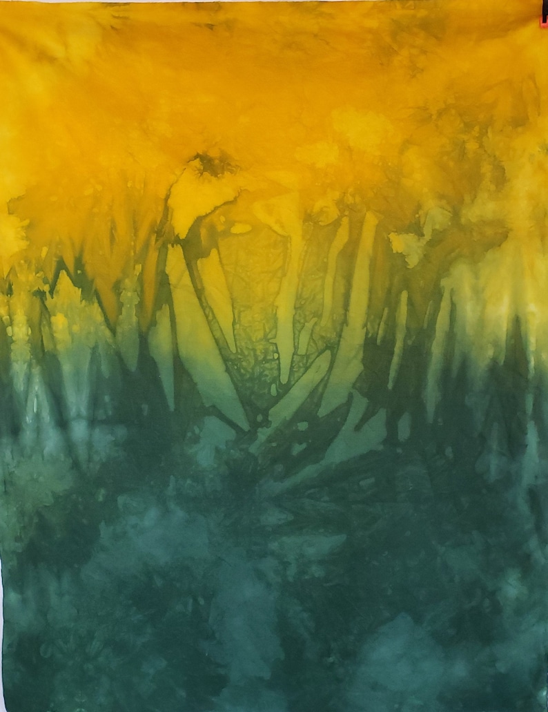 Dark Green C1053 Hand-dyed cotton to Yellow-orange Gradient subtle navy hues