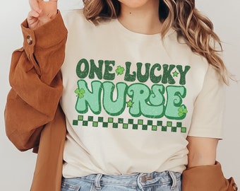 Una camisa de enfermera de la suerte, camisas de enfermera para el Día de San Patricio, ropa de enfermera, camisa del día de San Patricio, camisa de enfermera de la suerte, camisa de enfermera retro