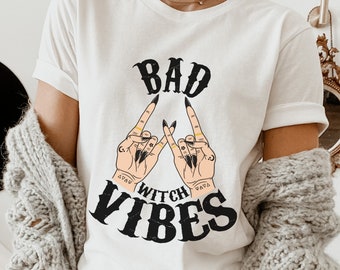 Bad Witch Vibes Shirt, Witch Aesthetic, Witch Clothes, Halloween Shirt Women, Halloween Crew, Basic Witch, Witchy Vibes, Halloween Clothes