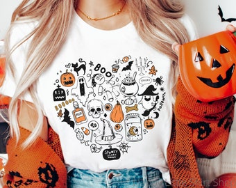 Halloween Doodle Shirt, Halloween Shirt, Halloween Crewneck, Halloween Clothes, Spooky Vibes, Halloween Shirt Women, Cute Ghost Shirt
