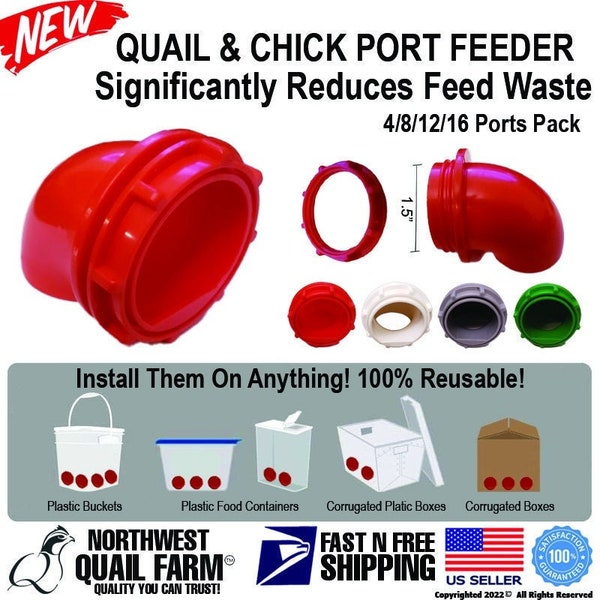 Quail & Chick Port Feeder NO Waste Feed Saver for DIY Bucket Pail Bin Container Free Shipping