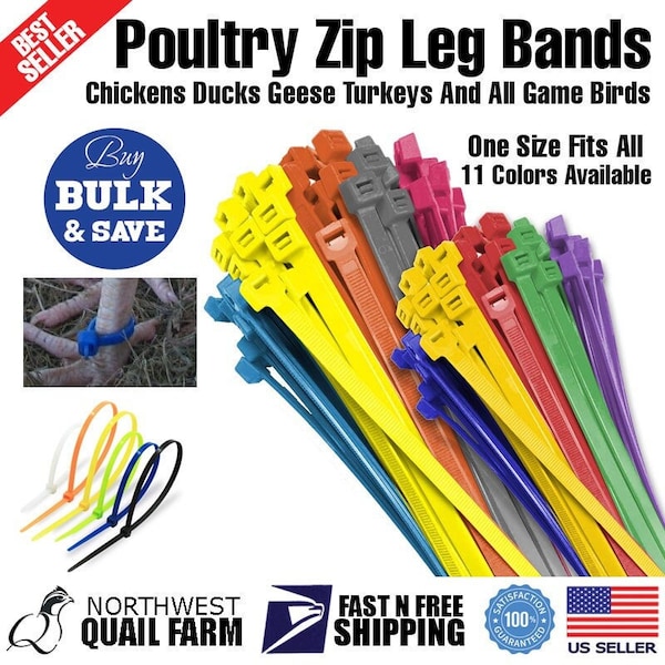 250+ Zip Leg Bands Multi Colors One Size Fits All Poultry Chickens Ducks Geese Turkeys And All Game Birds